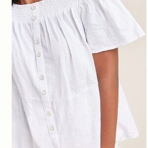 NWT Anthropologie Lucille Off-The-Shoulder Boho White Button Down Blouse Size M